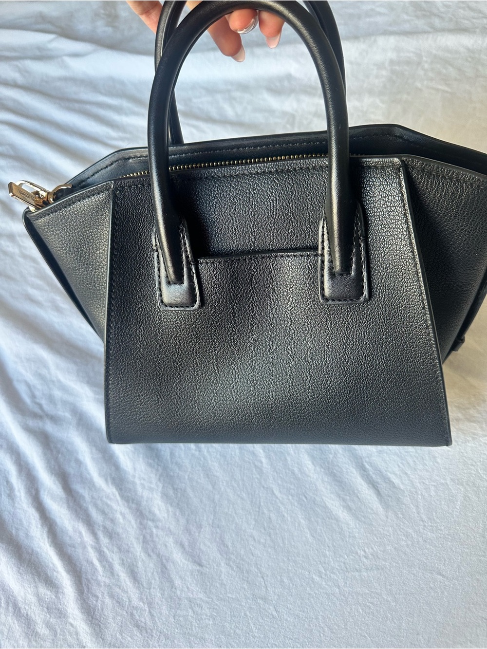 Michael Kors Black Leather Satchel with Gold Logo Charm - Picture 3 of 5